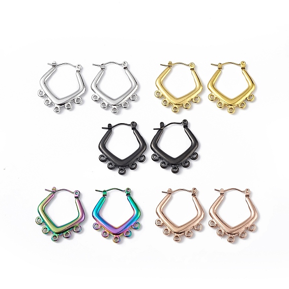 304 серьги-кольца из нержавеющей стали, с горизонтальными петлями ионного напыления (IP), ромб