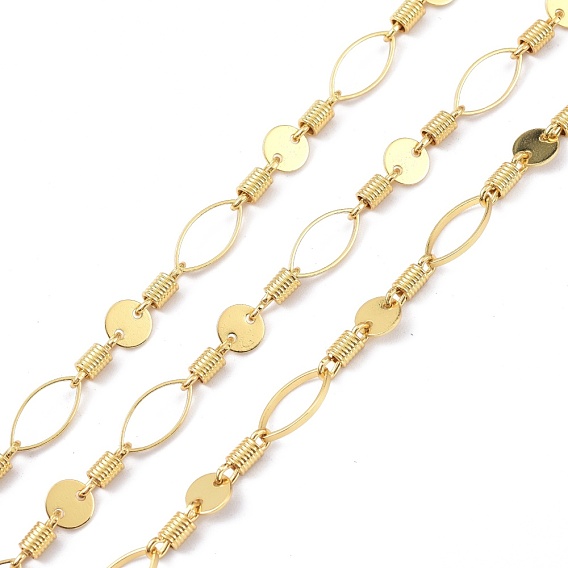 Латунные плоские цепочки с пайетками, с катушкой, несварные, плоские круглые и овальные