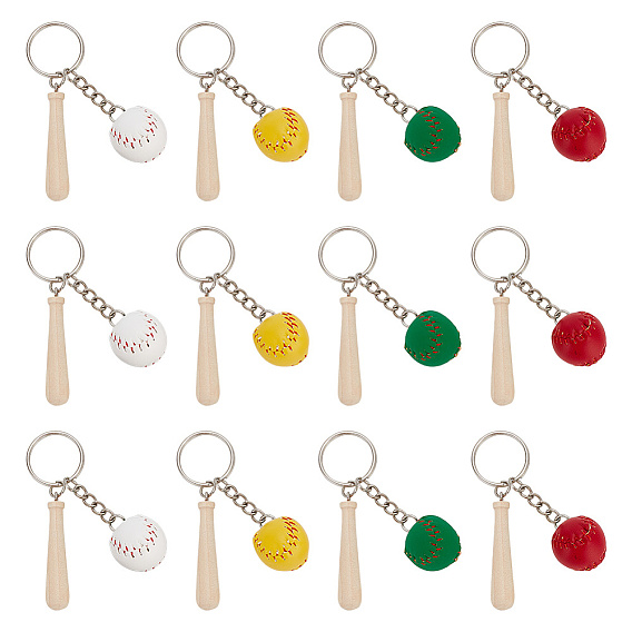 12 шт 4 цвета мини-бейсбол брелок из искусственной кожи с деревянной бейсбольной битой, с железом найти