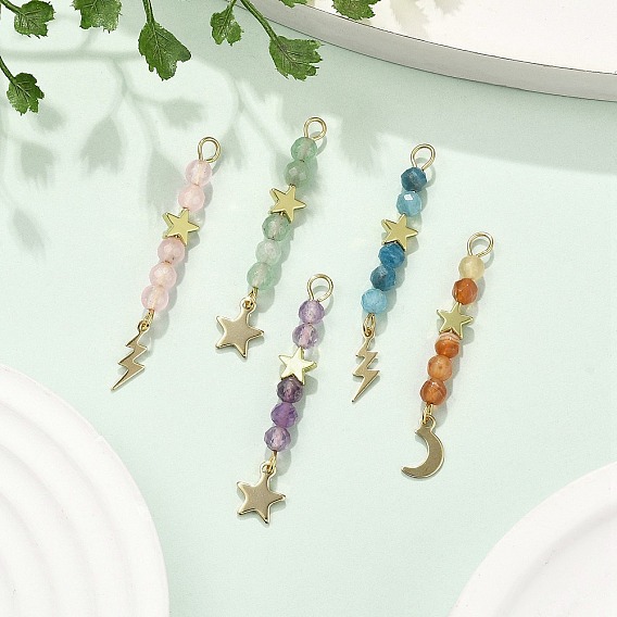 Подвески из круглых бусин с ограненными драгоценными камнями, подвески из нержавеющей стали в виде луны, звезды и молнии, золотые