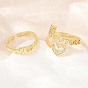 Mother's Day Brass Micro Pave Cubic Zirconia Cuff Open Rings, Word Mom/Mama, Lead Free & Cadmium Free, Long-Lasting Plated, Rack Plating, Real 18K Gold Plated