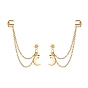 304 Stainless Steel Safety Chains Dangle Stud Earrings with Ear Cuff, Moon and Star Drop Earrings for Women