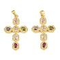 Brass Micro Pave Cubic Zirconia Pendants, Cross Charms, Golden