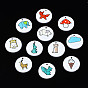 Printed Natural Wood Pendants, Printed, Flat Round with Mixed pattern