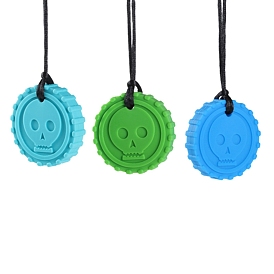 Round with Skull Food Grade Eco-Friendly Silicone Beads, Chewing Beads For Teethers, DIY Nursing Necklaces Making