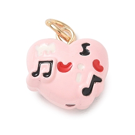 Alloy Enamel Pendants, Heart with Musical Note Charms, Golden