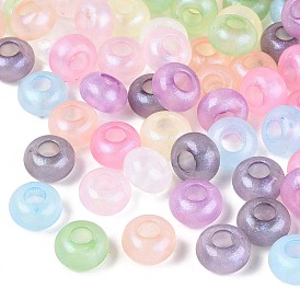 Прозрачного акрилового Европейский бисером, рондель, большое отверстие шарик, с блеском порошок