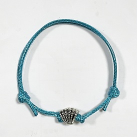 Shell Shape Link Bracelet, Dark Turquoise Cord Bracelet, Adjustable Friendship Bracelet