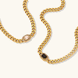 Exquisite Cuban Link Zirconia Collarbone Necklace - Luxe Stainless Steel 18K Gold Plated Jewelry