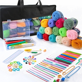 DIY Knitting Tool Kits, Including 20 Colors Yards, Crochet Hook & Needle, Stitch Marker, Scissors, Sewing Thimbles, Zipper Storage Bag