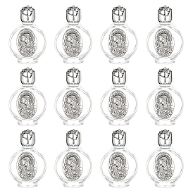 Virgin Mary Decorated Glass Empty Holy Water Bottles for Religious, with Rose Cap