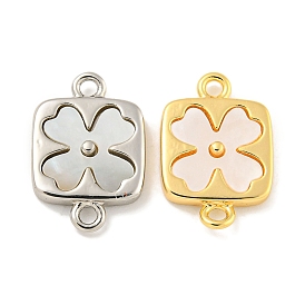 Natural Shell Flower Connector Charms, Brass Square Links