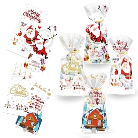 Bolsa de celofán opp transparente, con lazo, tema de la Navidad, accesorios para hornear, para mini torta, magdalena, embalaje de galletas