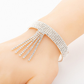 Exaggerated Rhinestone Tassel Bracelet with Water Drill for Women