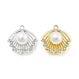 Подвески из сплава и страза, с пластмассовой жемчужиной abs, УФ-покрытием, формы раковины