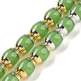 Glass Beads, with Golden/Platinum Tone Brass Ends, Oval