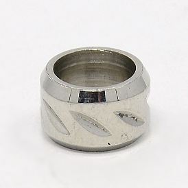 304 овальные бусины из нержавеющей стали с большим отверстием и резьбой, 11x7 мм, отверстие : 8 мм