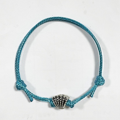 Shell Shape Link Bracelet, Dark Turquoise Cord Bracelet, Adjustable Friendship Bracelet