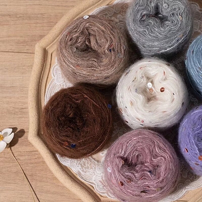 Мохеровая пряжа с пайетками, для ткачества, вязание крючком