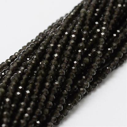 Natural Obsidian Bead Strands, Faceted, Round