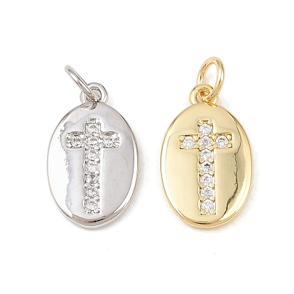 Латунные микро проложить кубического циркония подвески, овальные с крестом, без кадмия и без свинца, стойки покрытие, долговечный, с целью перехода в кольце