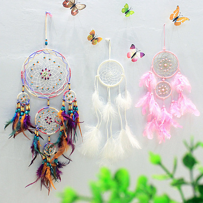 Creative Feather Patching Dreamcatcher Girl Heart Wind Chime Decoration Room Ornament Tanabata Gift Couple Handmade