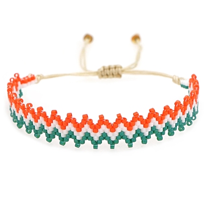 Friendship Wavy Loom Pattern MIYUKI Seed Beads Bracelets for Women, Adjustable Nylon Cord Braided Bead Bracelets