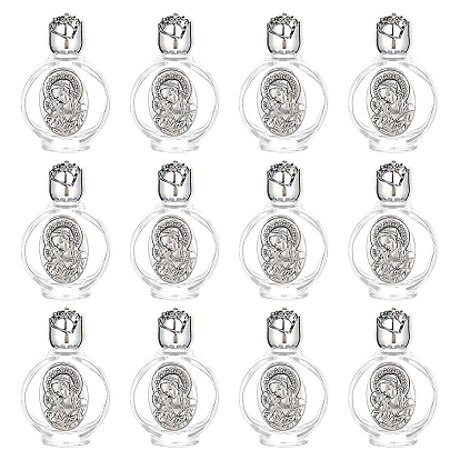 Virgin Mary Decorated Glass Empty Holy Water Bottles for Religious, with Rose Cap