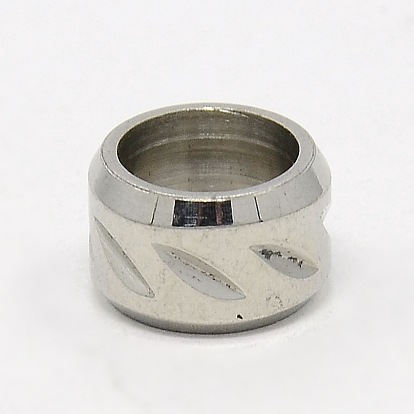 304 овальные бусины из нержавеющей стали с большим отверстием и резьбой, 11x7 мм, отверстие : 8 мм