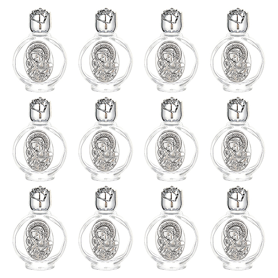 Virgin Mary Decorated Glass Empty Holy Water Bottles for Religious, with Rose Cap