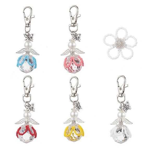 Подвеска в виде цветочного ангела из стеклянного жемчуга и стеклянных семян, для украшения рюкзака