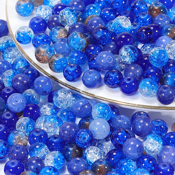 300шт. 5 стили, бусины из расписного стекла с эффектом кракелюра, изготовленные методом запекания, два тона, круглые