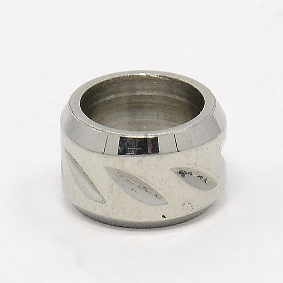 304 овальные бусины из нержавеющей стали с большим отверстием и резьбой, 11x7 мм, отверстие : 8 мм