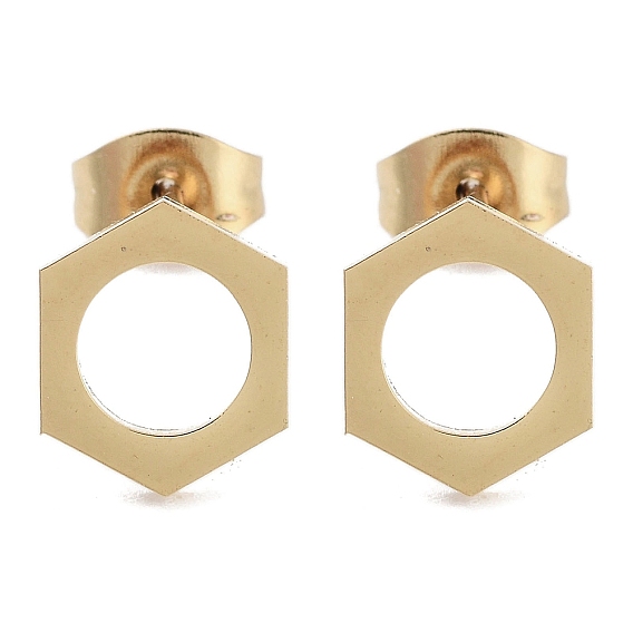 PVD Vacuum Plating 304 Stainless Steel Stud Earrings for Women, Hollow Hexagon