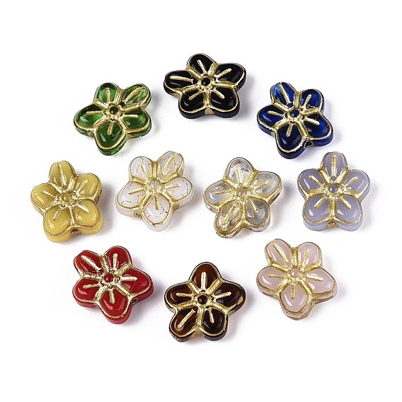 Непрозрачные стеклянные бусы, цветок, золотой металл обвитыми