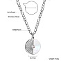 Natural White Shell 304 Stainless Steel Flat Round Hexagon Pendant Necklaces for Women, with Crystal Rhinestone