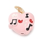 Alloy Enamel Pendants, Heart with Musical Note Charms, Golden