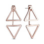 Simple Fashion Real Rose Gold Plated Stud Earrings, with Double Triangles, 32x16mm