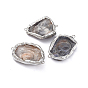 Natural Agate  Links Connectors, with Brass Loop, Nuggets, Edge Silver Color Plated