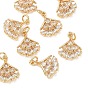 SHEGRACE Brass Micro Pave Cubic Zirconia Pendants, Cadmium Free & Nickel Free & Lead Free, Ginkgo Leaf Charms, Clear