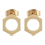 PVD Vacuum Plating 304 Stainless Steel Stud Earrings for Women, Hollow Hexagon