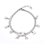 304 Stainless Steel Multi-strand Charm Anklets, with Brass Rolo Chains, Heart