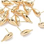SHEGRACE Brass Stud Earring Findings, Teardrop, with Loop, Cadmium Free & Nickel Free & Lead Free, Long-Lasting Plated