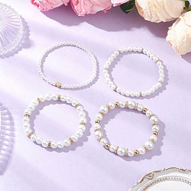 4 шт. 4 стили браслеты из стеклянного жемчуга и пластика CCB с круглыми бусинами для женщин