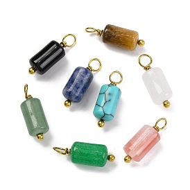 Gemstone Cloumn Pendants, Geometric Charms with Golden Tone 304 Stainless Steel Loops