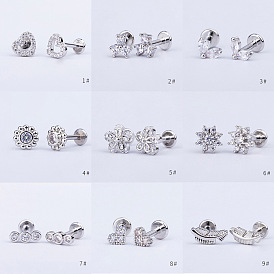 Серьги-гвоздики из нержавеющей стали с микропаве из прозрачного кубического циркония для женщин и мужчин, плоская серьга сзади