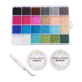 Glass Seed Beads Stretch Bracelet Making Kits, include 24 Colors Beads, Elastic Crystal Thread and Stainless Steel Beading Tweezers