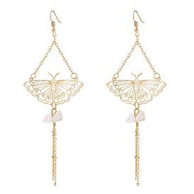 Alloy Moth with Clear Acrylic Beaded Dangle Earrings, Long Chain Tassel Drop Earrings for Women