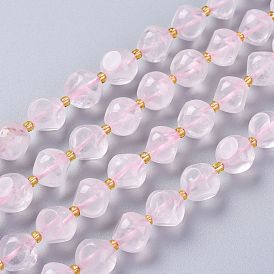 Natural Madagascar Rose Quartz Beads Strands, with Seed Beads, Six Sided Celestial Dice