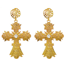 Sparkling Cross Earrings with Premium Alloy and Diamond Inlay - Item 51373